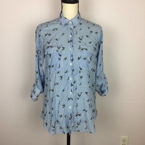 Express Button Shirt Blouse Size S Womens Blue White Striped Roll Tab Sleeve